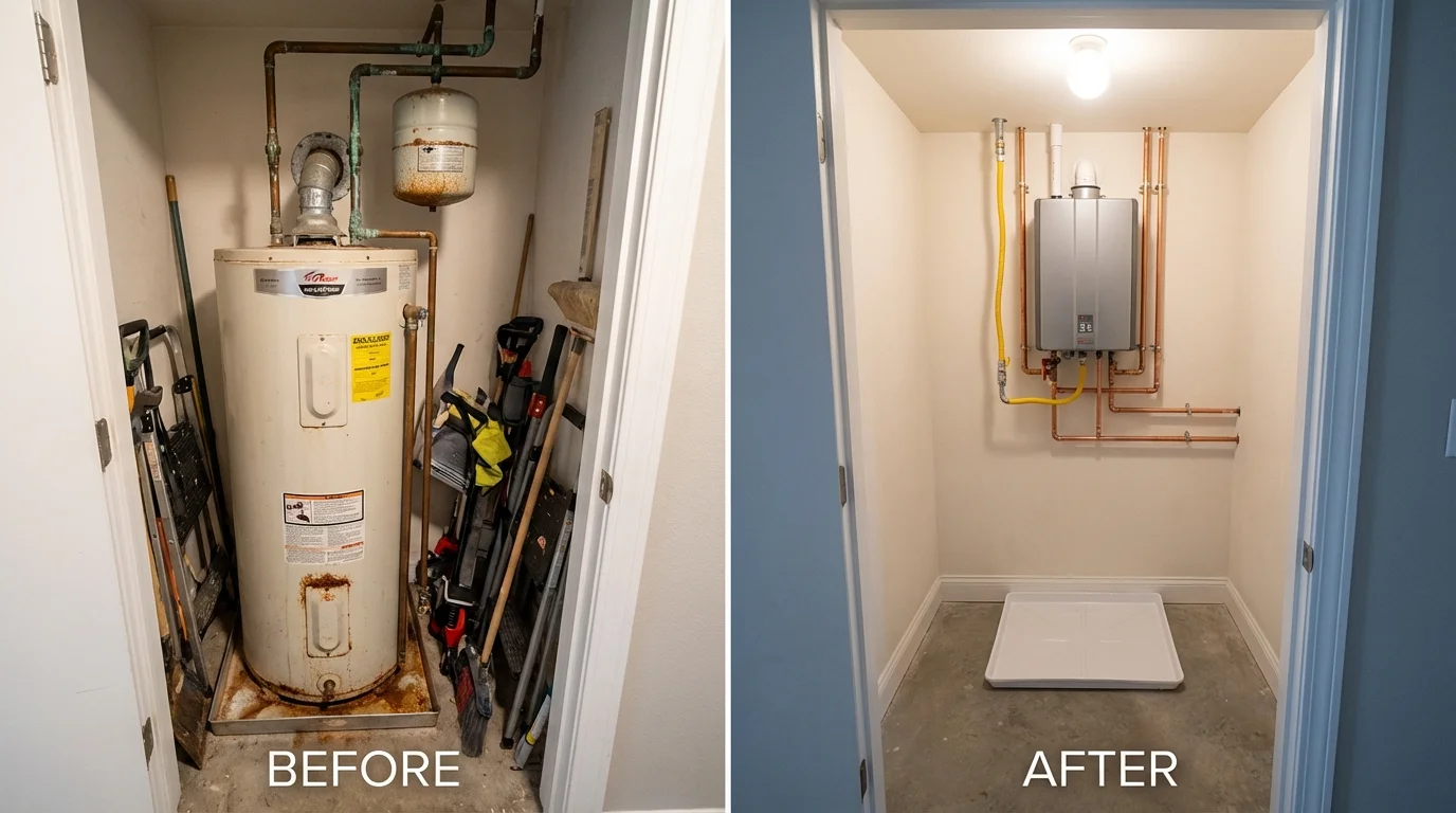 Tank water heater versus wall-mounted tankless unit comparison for Gardner, MA homeowners